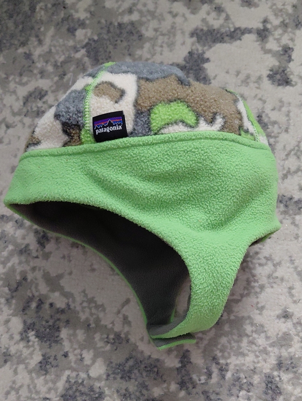 Patagonia Kids Earflap Fleece Hat - Lime Green & Camo
